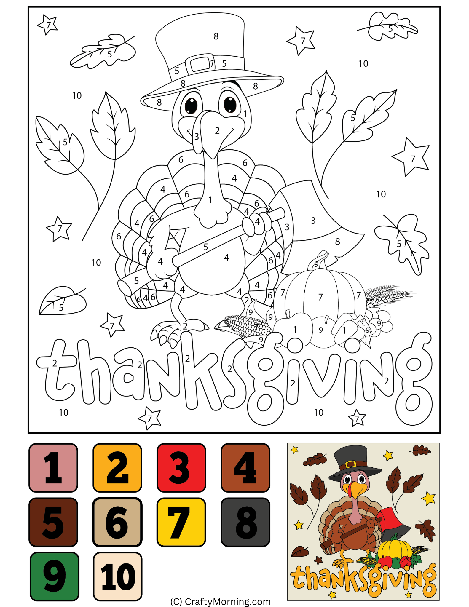 thanksgiving colornumber (free printables) - crafty morning
